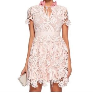 Maje Pink and White Lace Mini Dress